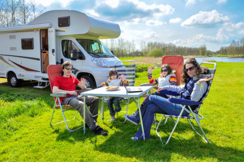 Family vacation, RV (camper) travel with kids in motorhome